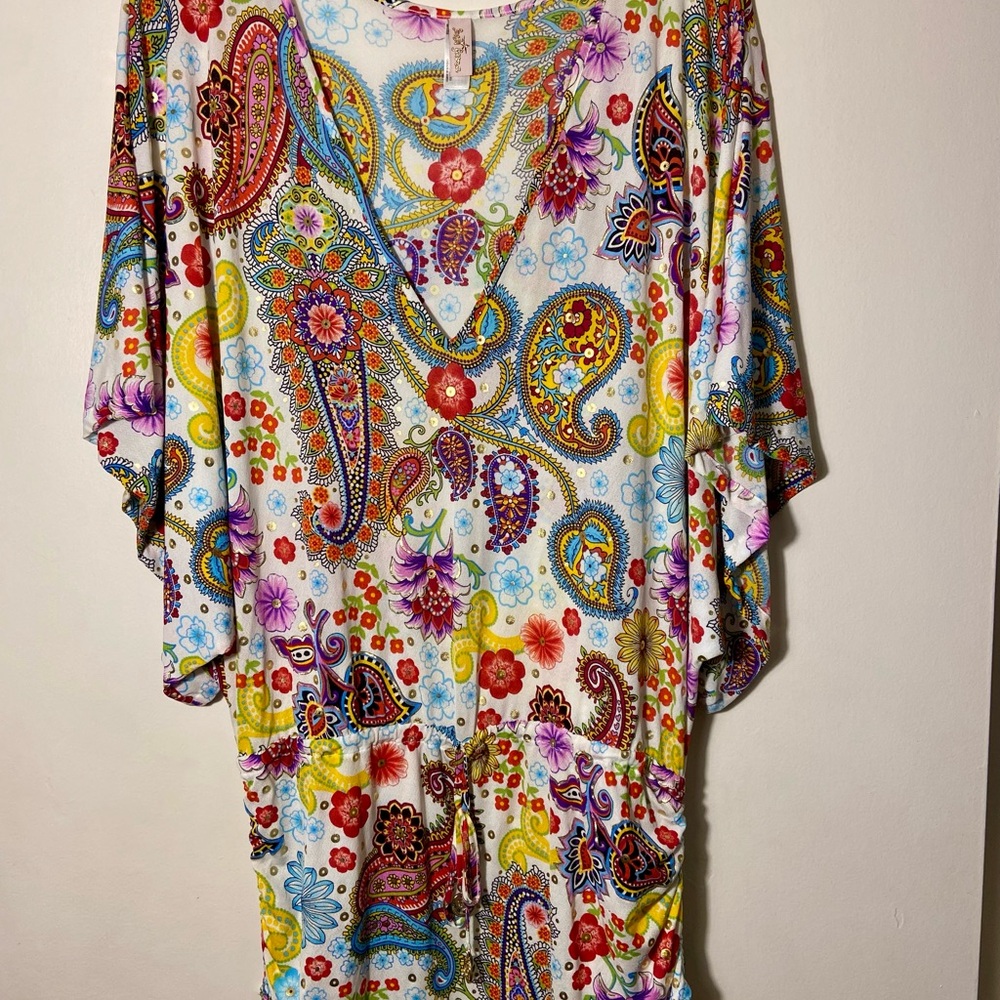 Luli Fama Vibrant Paisley Print V Neck Dress/Coverup
